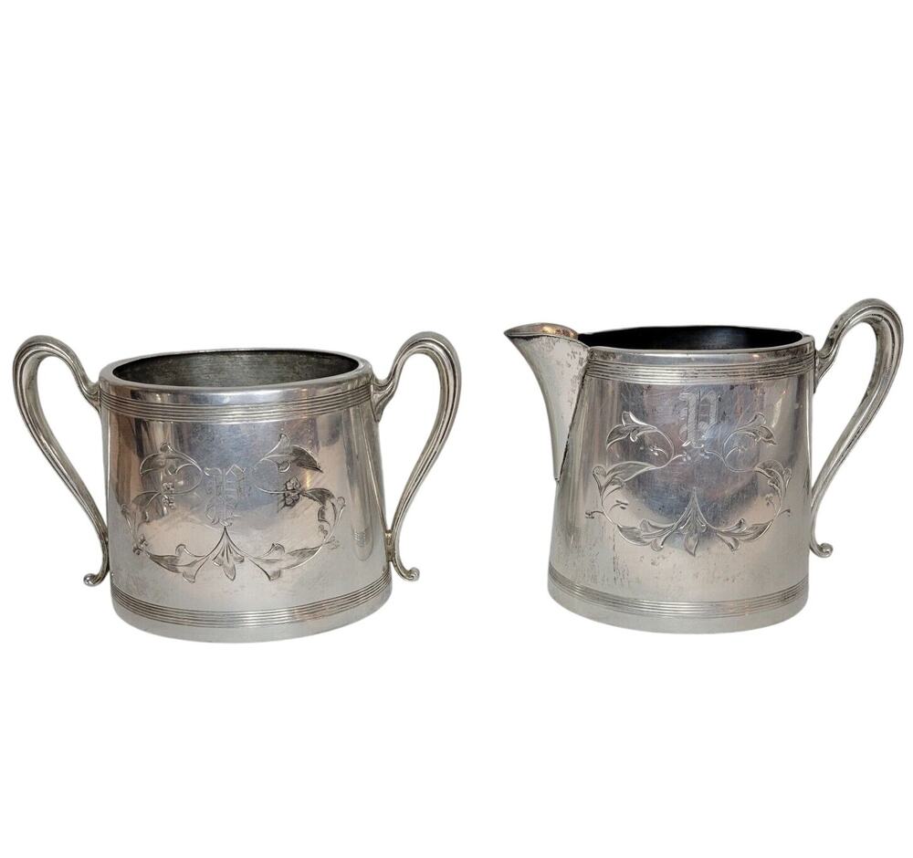 Vintage FB Rogers Silver Co 1883 Creamer & Sugar Taunton Mass. Quadruple 190.